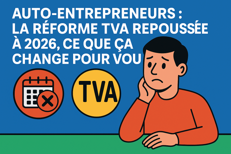 Illustration d’un auto-entrepreneur consultant un calendrier fiscal avec la mention TVA 2026